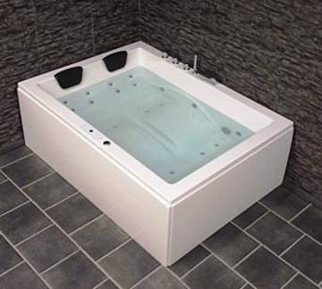 Doppel Whirlpool Badewanne Olymp MADE IN GERMANY 190 x 140 cm mit 24 Massage Düsen + LED Beleuchtung / Licht + Heizung + Ozon Desinfektion + Balboa / DHW + OHNE Armaturen Eckwanne rechts oder links Jakuzzi Eckbadewanne günstig - 2