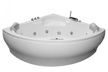 Whirlpool Badewanne Karibik Basic MADE IN GERMANY 140 x 140 + 150 x 150 cm mit 13 Massage Düsen + Unterwasser Beleuchtung / Licht + Balboa + MIT Armaturen Eckwanne Jakuzzi Spa runde Eckbadewanne innen günstig - 2