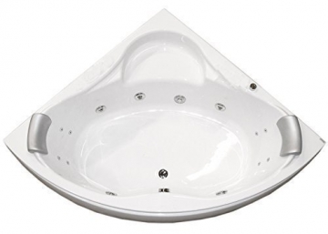 Whirlpool Badewanne Karibik Basic MADE IN GERMANY 140 x 140 + 150 x 150 cm mit 13 Massage Düsen + Unterwasser Beleuchtung / Licht + Balboa + OHNE Armaturen Eckwanne Jakuzzi Spa runde Eckbadewanne innen günstig - 1