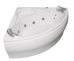 Whirlpool Badewanne Karibik Basic MADE IN GERMANY 140 x 140 + 150 x 150 cm mit 13 Massage Düsen + Unterwasser Beleuchtung / Licht + Balboa + OHNE Armaturen Eckwanne Jakuzzi Spa runde Eckbadewanne innen günstig - 4